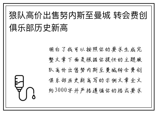 狼队高价出售努内斯至曼城 转会费创俱乐部历史新高 狼队高价出售努内斯至曼城 转会费创俱乐部历史新高
